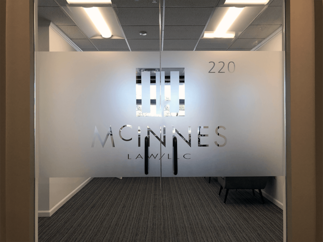 Interior Frosted Privacy Film for Entry for McInnes Law LLC in Prairie Village, Kansas