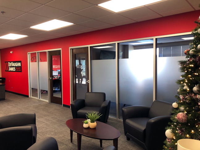 Frosted Privacy Film and Frosted Logo Decals for DeVaughn James Injury Lawyers in Kansas City, Missouri
