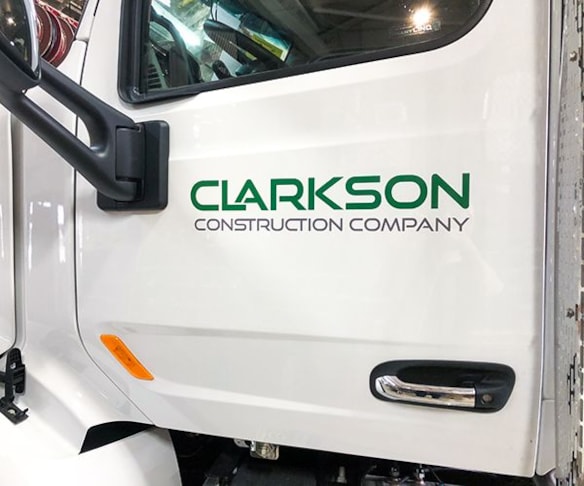 Full Color Vinyl Vehicle Door Decal for Semi Truck for Clarkson Construction Company in Kansas City, Missouri