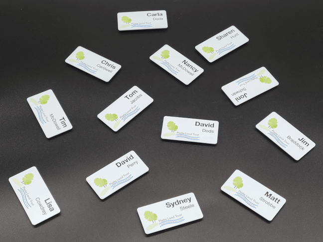 Custom Name Badges with Magnetic Finding for Platte Land Trust
