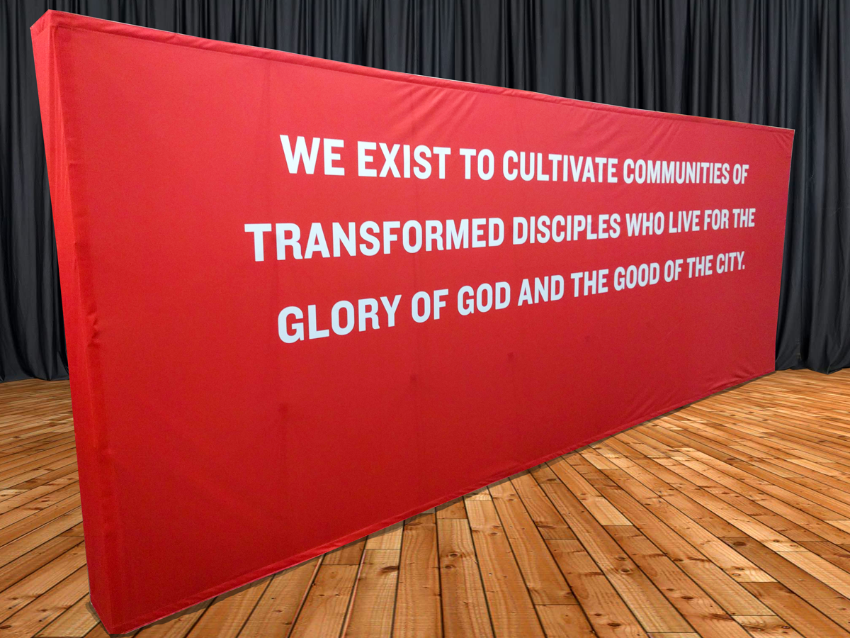 20 Foot Fabric Tension Backdrop Display for Redeemer Fellowship in Kansas City, Missouri