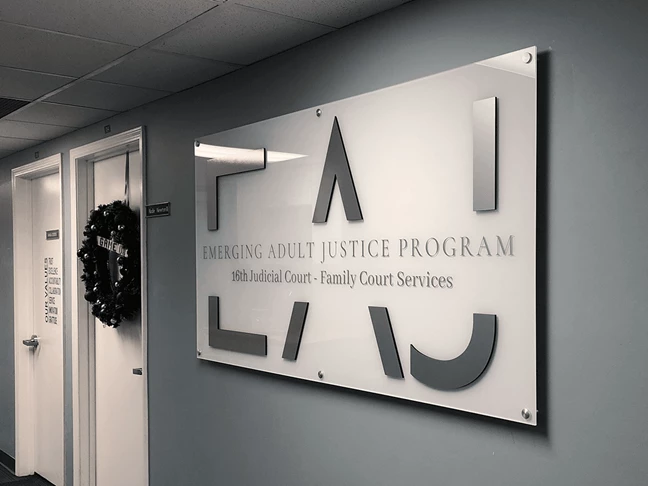 Dimensional Acrylic Sign with Brushed Silver Standoffs for Family Court Services in Kansas City, Missouri