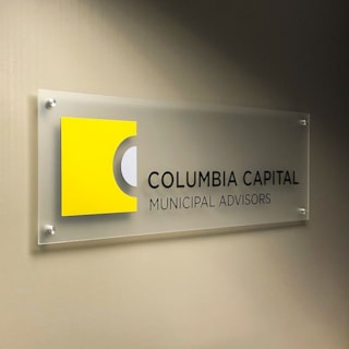 Interior Frosted Acrylic with Vinyl Lobby Sign with Brushed Silver Standoffs