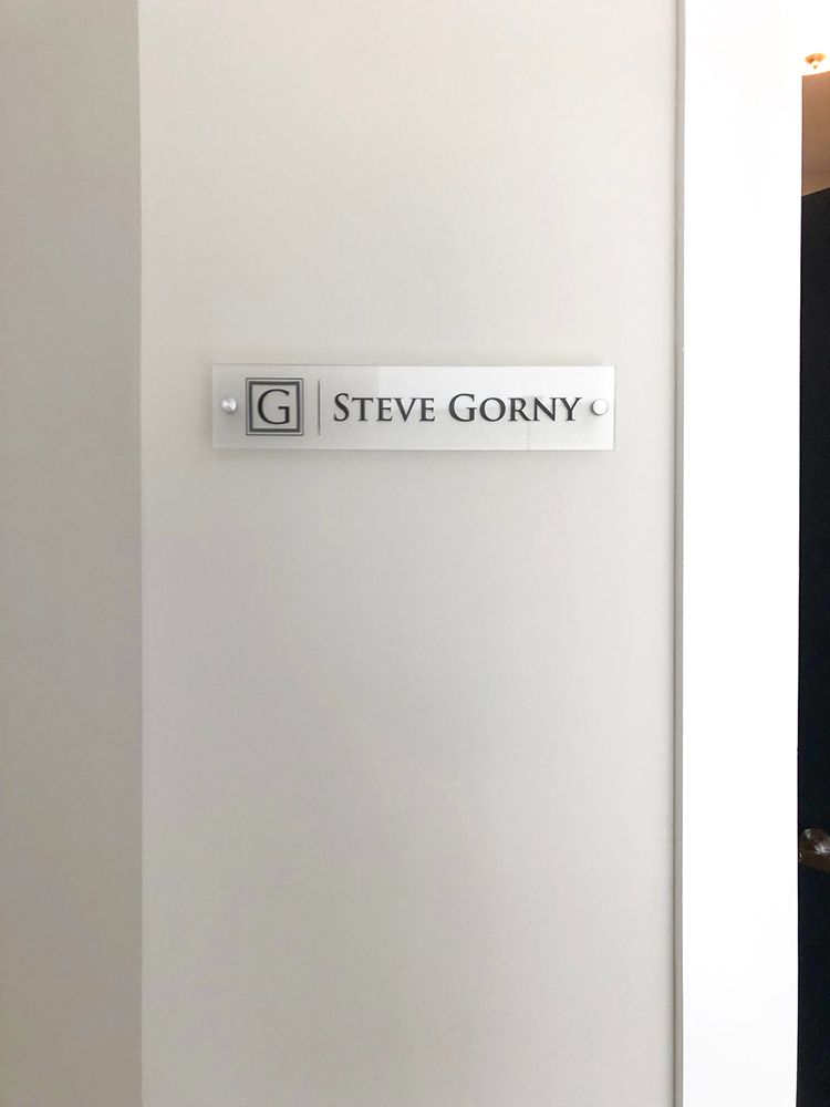 Frosted Acrylic Name Sign for The Gorny Law Firm in Kansas City, Missouri
