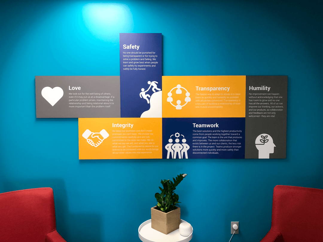 Interior Custom PVC Sign Display for Integrity Inspired Solutions in Overland Park, Kansas