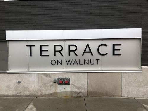Cast Black Aluminum Dimensional Letters for Terrace on Walnut Apartments in Kansas City, Missouri
