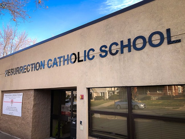 Exterior Acrylic Dimensional Lettering for Resurrection Catholic School in Kansas City, Kansas