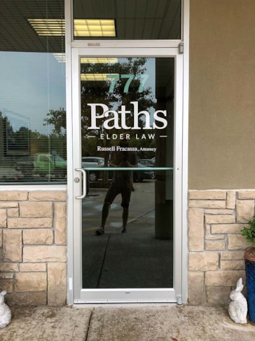 Cut White Vinyl Door Decal for Paths Elder Law in Lees Summit, Missouri