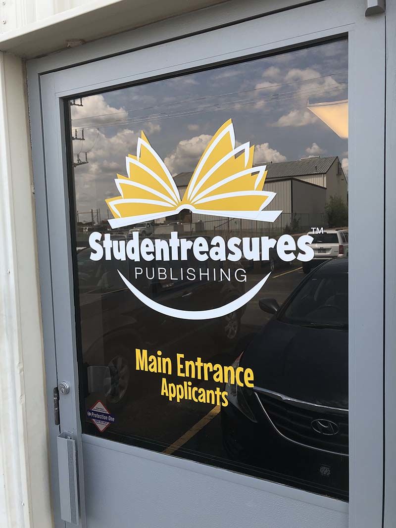 Exterior Cut Vinyl Door Graphics for Studentreasures Publishing in Topeka, Kansas