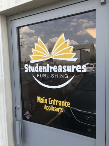 Exterior Cut Vinyl Door Graphics for Studentreasures Publishing in Topeka, Kansas