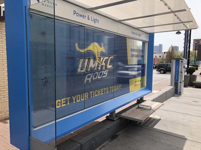 Exterior Perforated Window Vinyl for the KC Streetcar Stop in Kansas City, Missouri