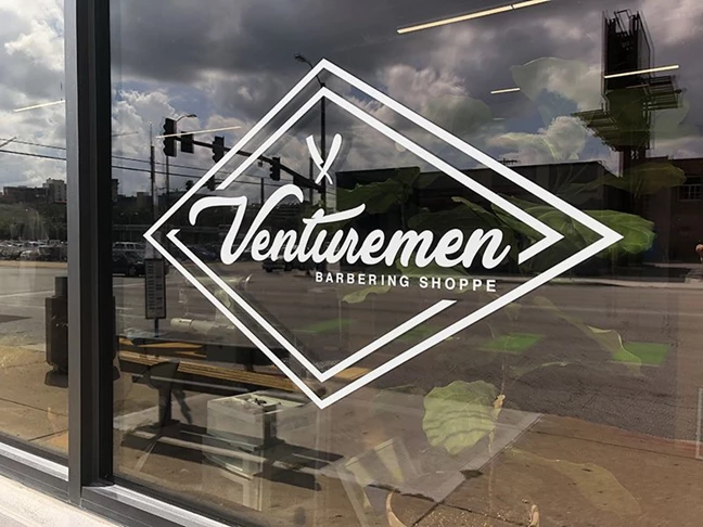 Exterior Cut Vinyl Window Graphic for Venturemen Barbering Shoppe in Kansas City, Missouri