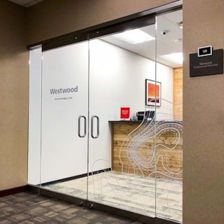Interior Cut White Vinyl Glass Entry Graphics for Westwood Professional Services in Overland Park, Kansas