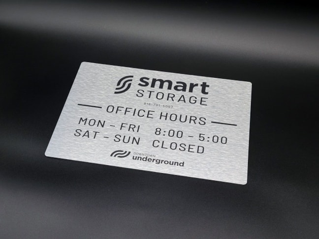 Interior Brushed Metal Sign for Smart Storage in Kansas City, Missouri