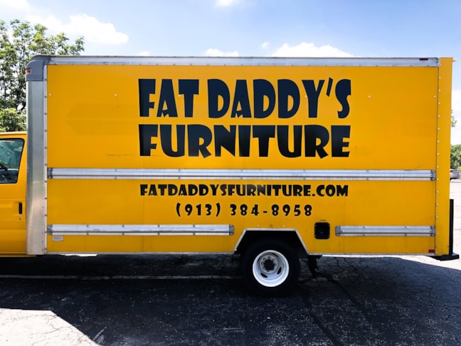 Box Truck Vinyl Vehicle Graphic Lettering for Fat Daddys Furniture in Kansas City, Kansas