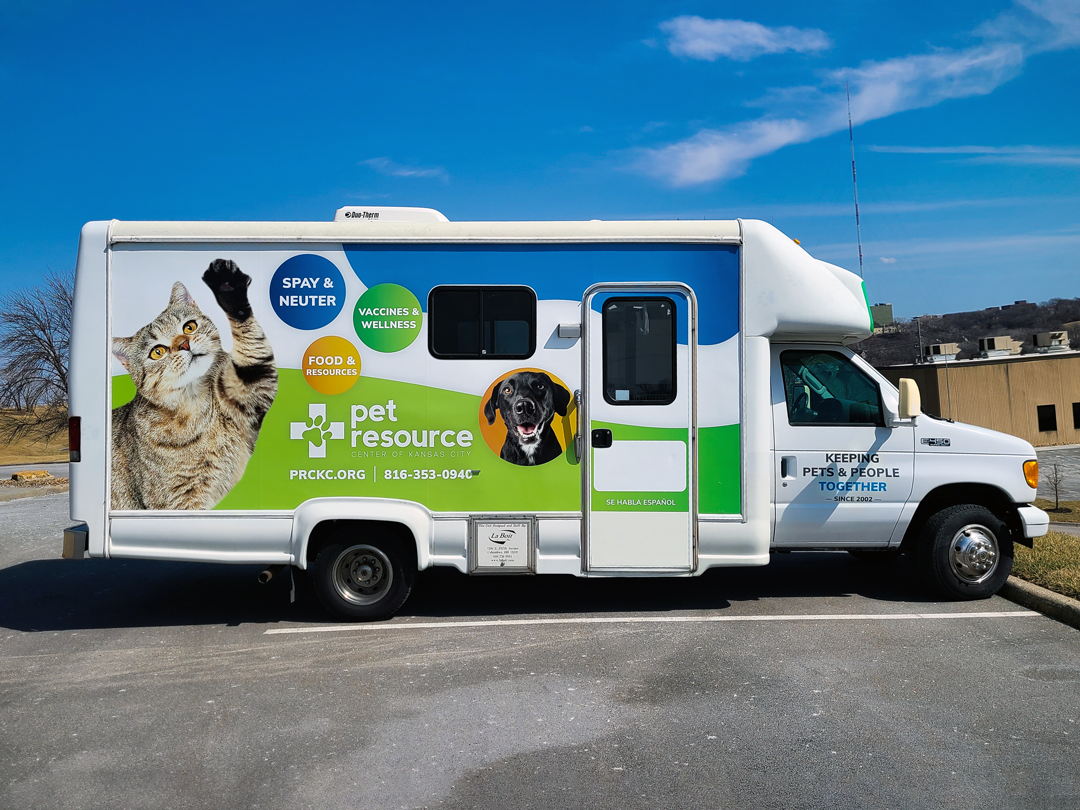 Partial Graphics for Vetmobile Bus for Pet Resource Center of Kansas City