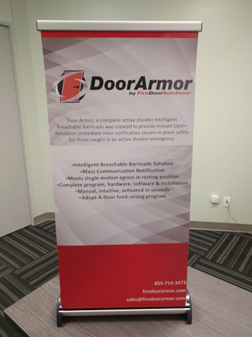 Tabletop Retractable Banner Stand for Fire Door Solutions in Stilwell, Kansas