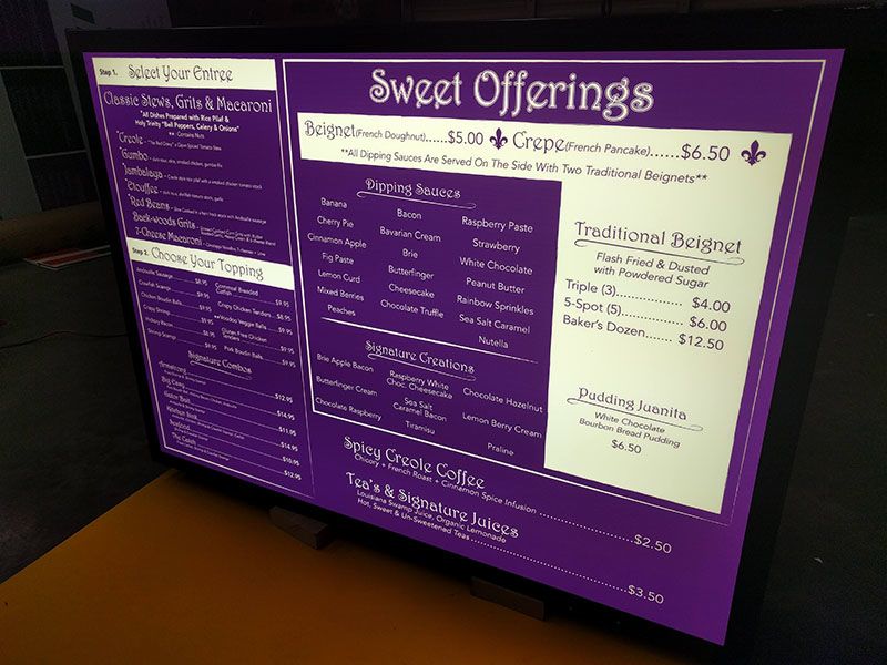 Iluminated Menu Boards for Beignet in Kansas City, Missouri