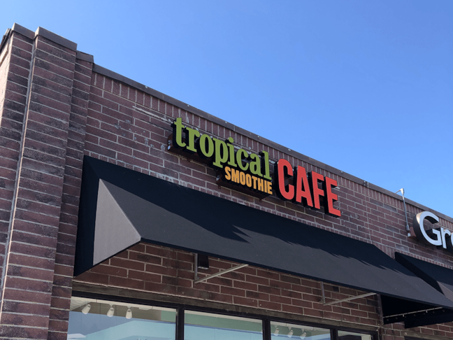 Channel Letters on Raceway for Tropical Smoothie Cafe in Kansas City, Missouri