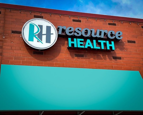 Exterior Illuminated Channel Letters on Raceway for Resource Health in Kansas City, Missouri