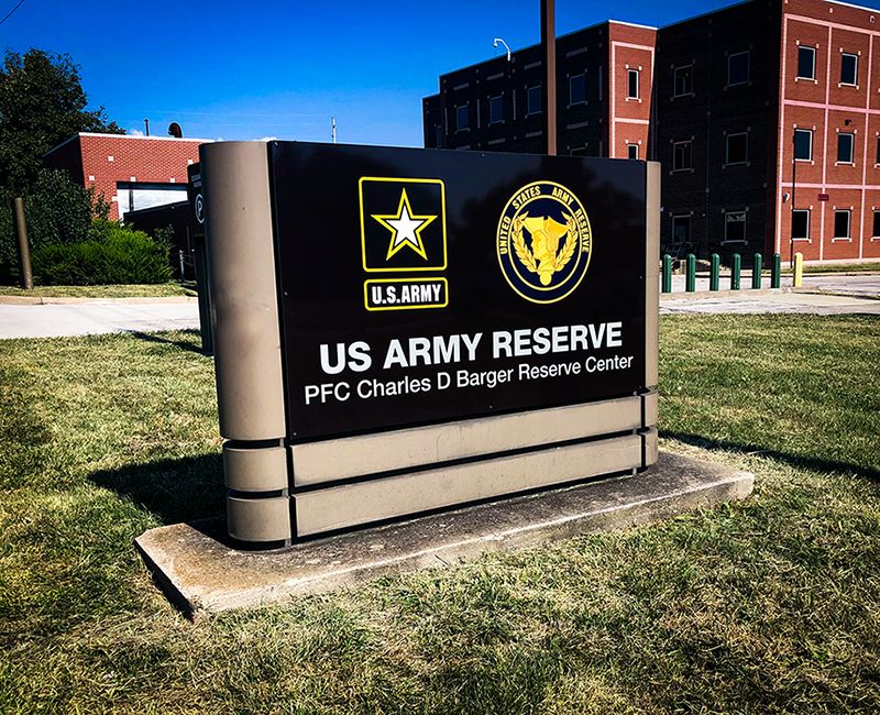 New Dimensional Signage Panels for an Existing Monument Sign for the Charles D Barger Reserve Center in Kansas City, Missouri