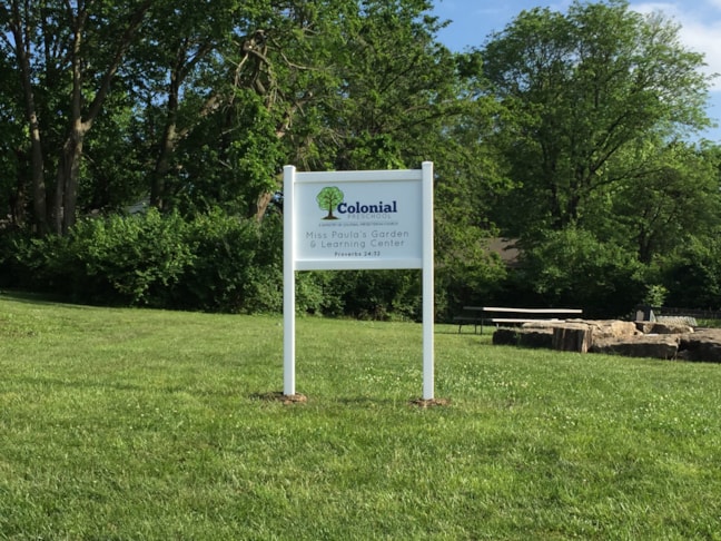 Exterior Vinyl Post and Panel Sign for Colonial Presbyterian Preschool in Kansas City, MO