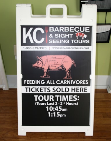 Exterior Plastic A-Frame Sidewalk Sign for KC BBQ Tours