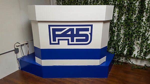 F45 Podium graphic digital print custom color decal installation