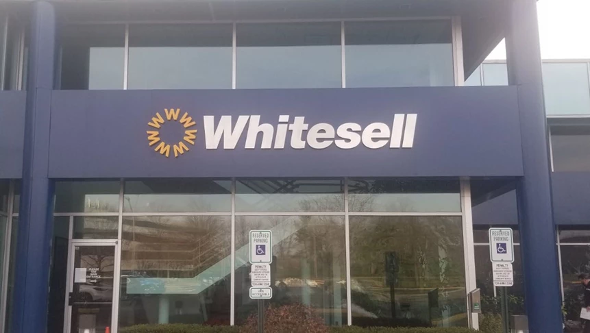 Exterior dimensional lettering for Whitesells logo and company name at their Mt. Laurel office