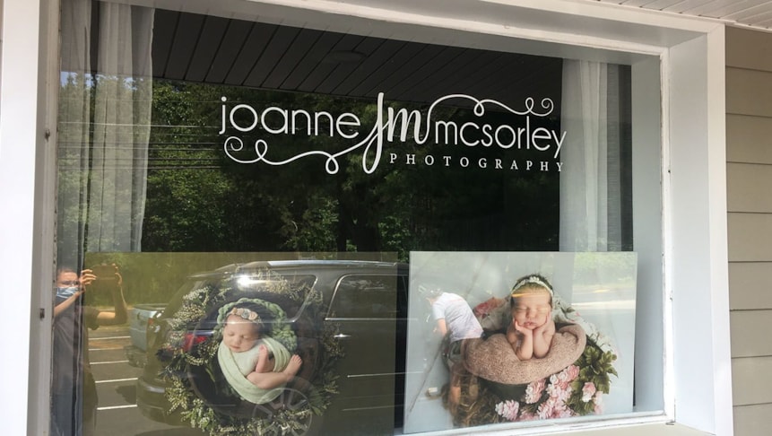 Vinyl was cut to create this logo for Joannes studio window.