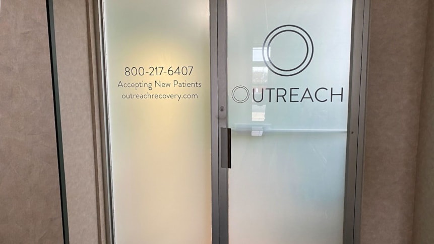 Frosted vinyl covers Outreachs glass doors to offer privacy for patients.