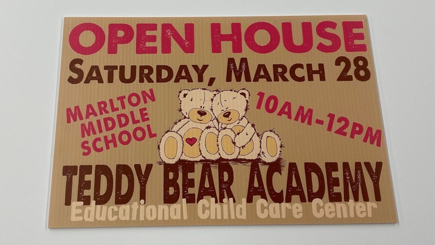 A fresh design for Teddy Bear Academys yard signs.