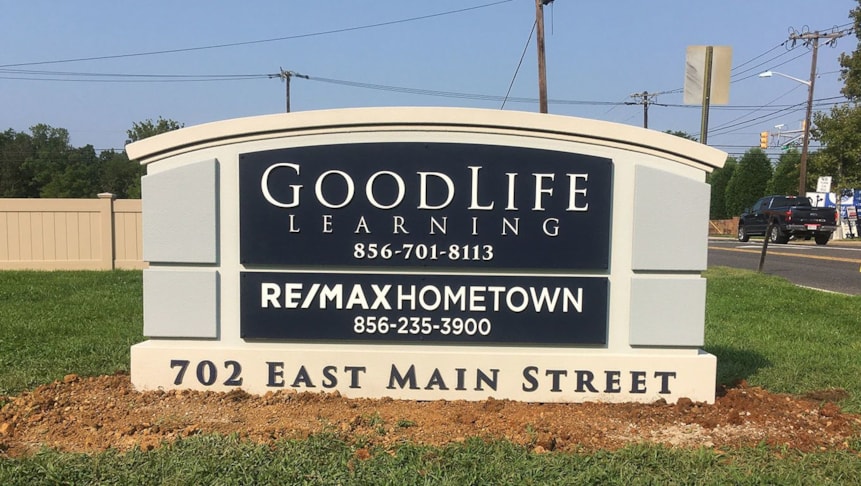 This monument sign was built from the bottom up including foam monument base, aluminum panels, and dimensional lettering.