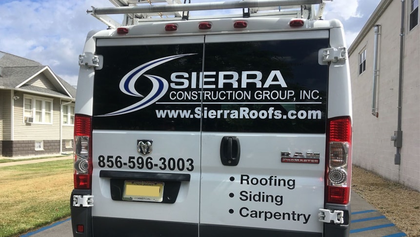 Rear truck graphics for Sierra Construction installed here at our Marlton location.