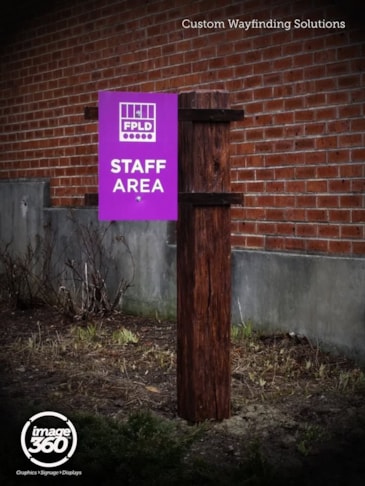 Wayfinding Sign on faux wood beam i360 Mokena