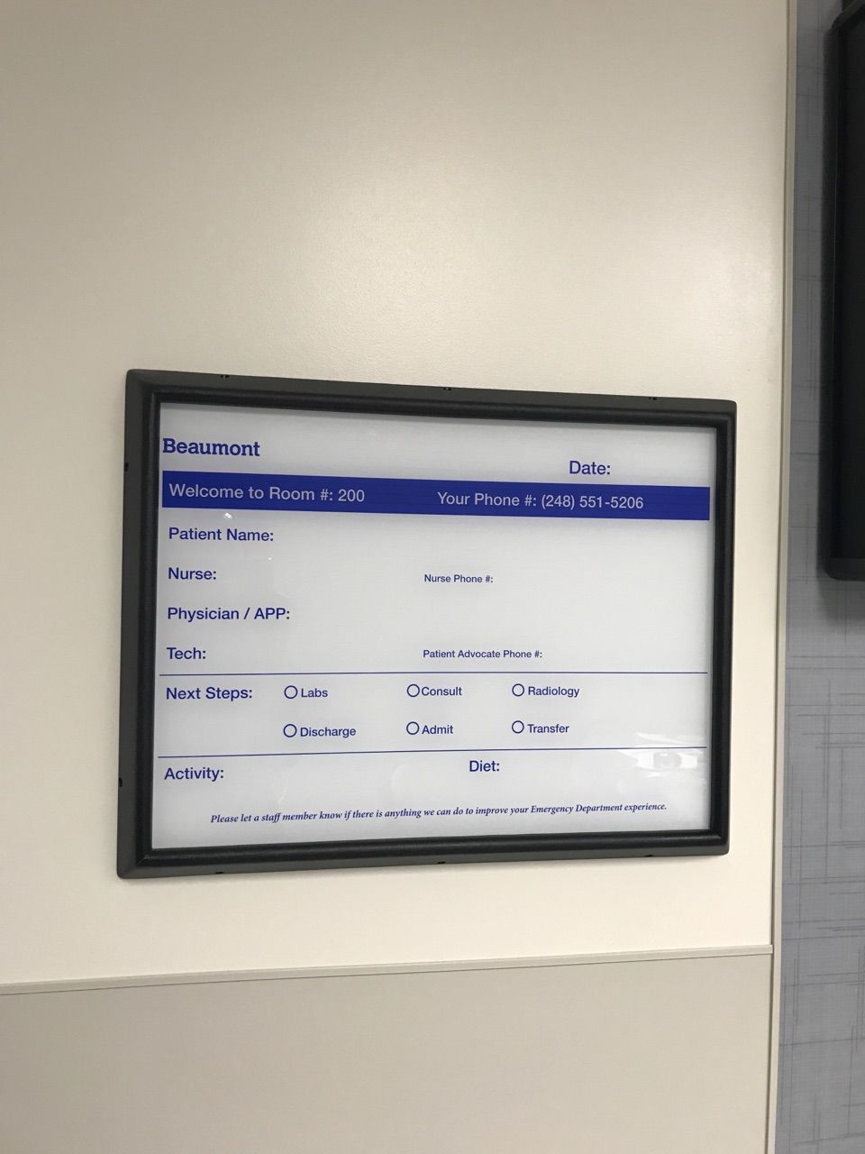 Dry erase board with anti-ligature frame installation