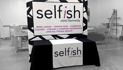 Fabric Backwall and table runner for Selfish in Dunwoody, GA