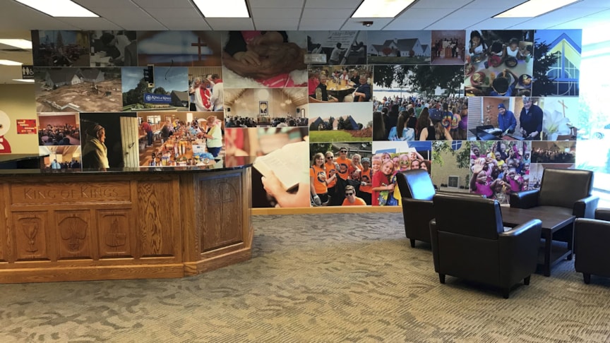 This is a full wall mural that Image360 Woodbury, designed, produced, and installed for King of Kings Church in Woodbury, MN