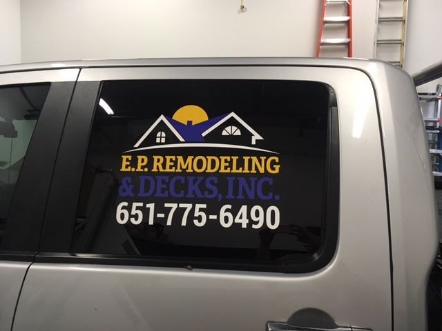 Vehicle window graphic for Endless Possibilities Remodeling