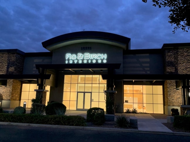 Halo-Lit Reverse Pan Channel Letters for Fig & Birch Interiors