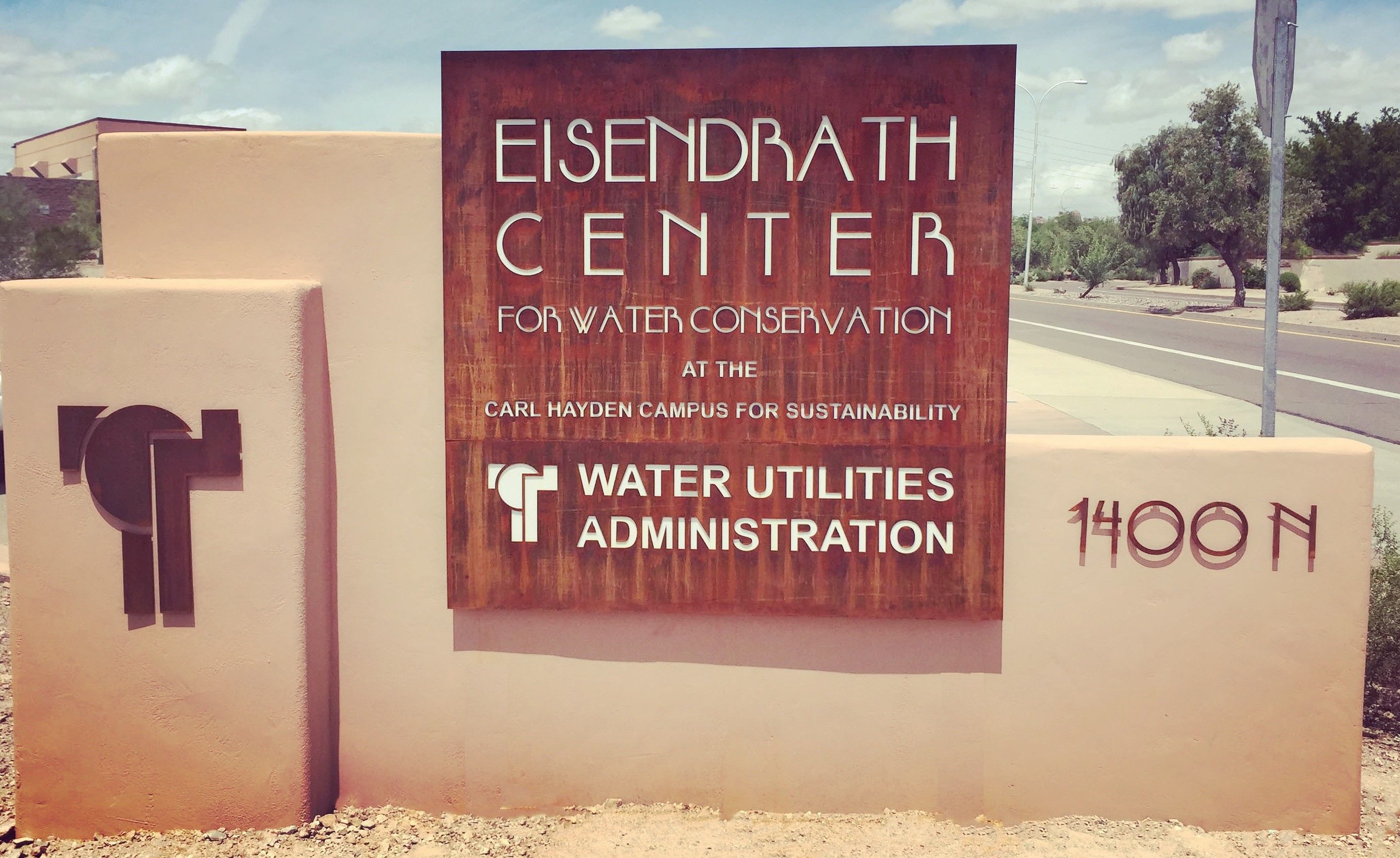 Architectural monument signage Eisendrath Center