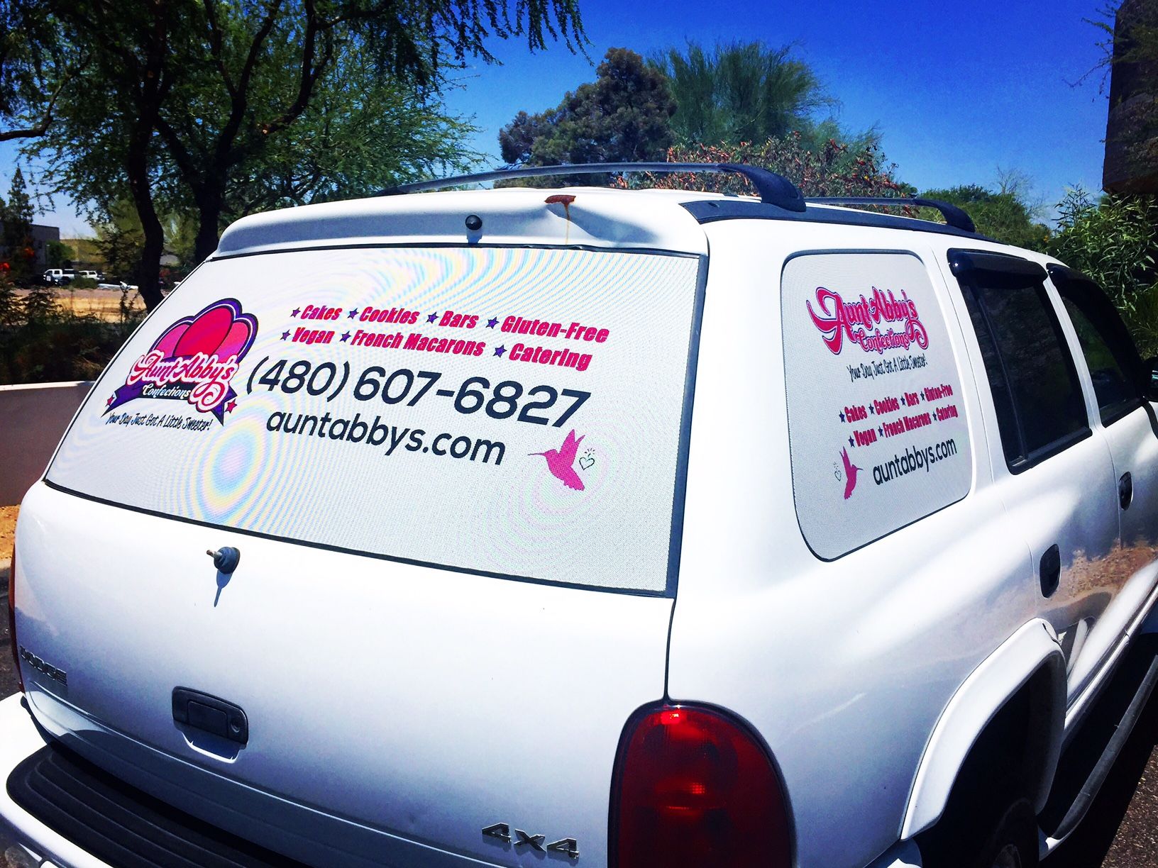 Perforated Window Graphics for Aunt Abbys Confections in Scottsdale Arizona