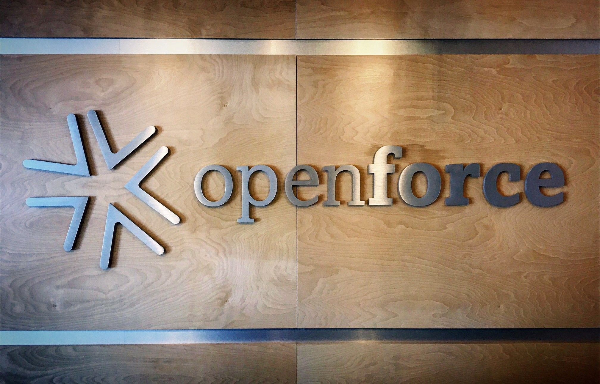 Architectural reception sign for Openforce in Phoenix AZ