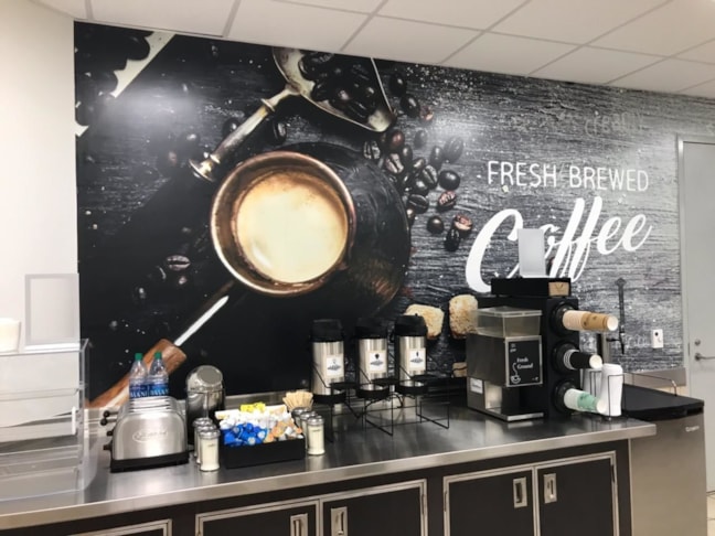 Interior Wall Wrap for Canteen Vending Services located inside the RJR building in downtown Winston-Salem,NC