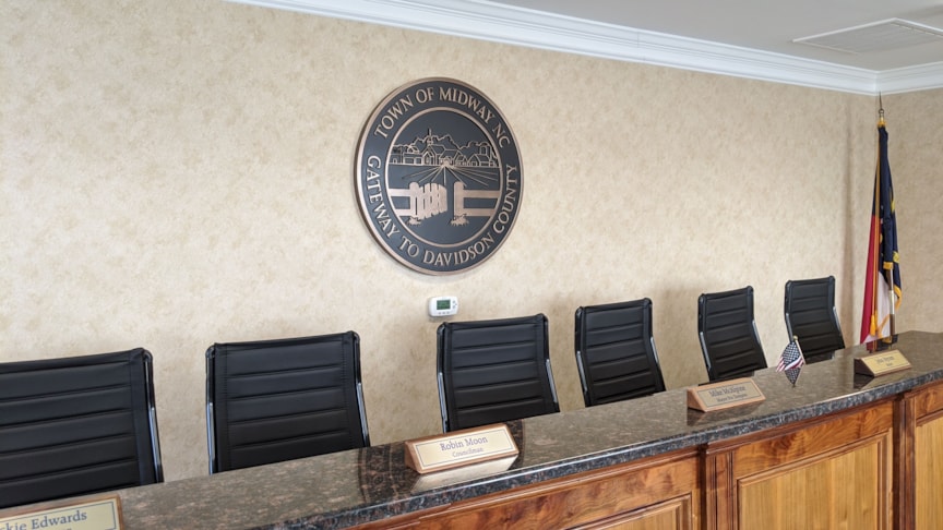 Sandblasted Stud Mounted Seal for the Town of Midway in Midway, NC