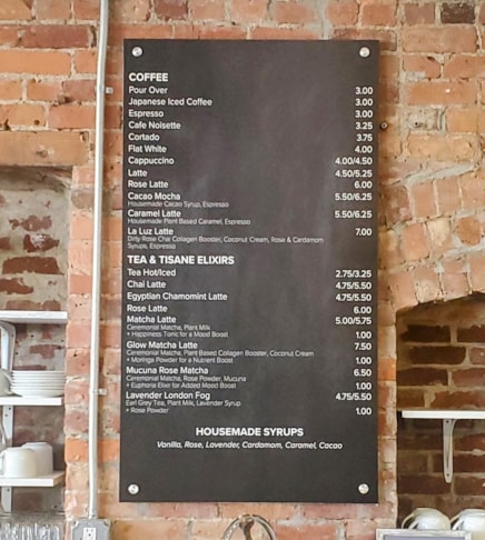 La Luz and Co. Menu Signs & Price List Signage