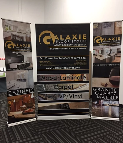 2 and 4 foot Retractor Banner Stands for Galaxie Flooring in Apple Valley MN