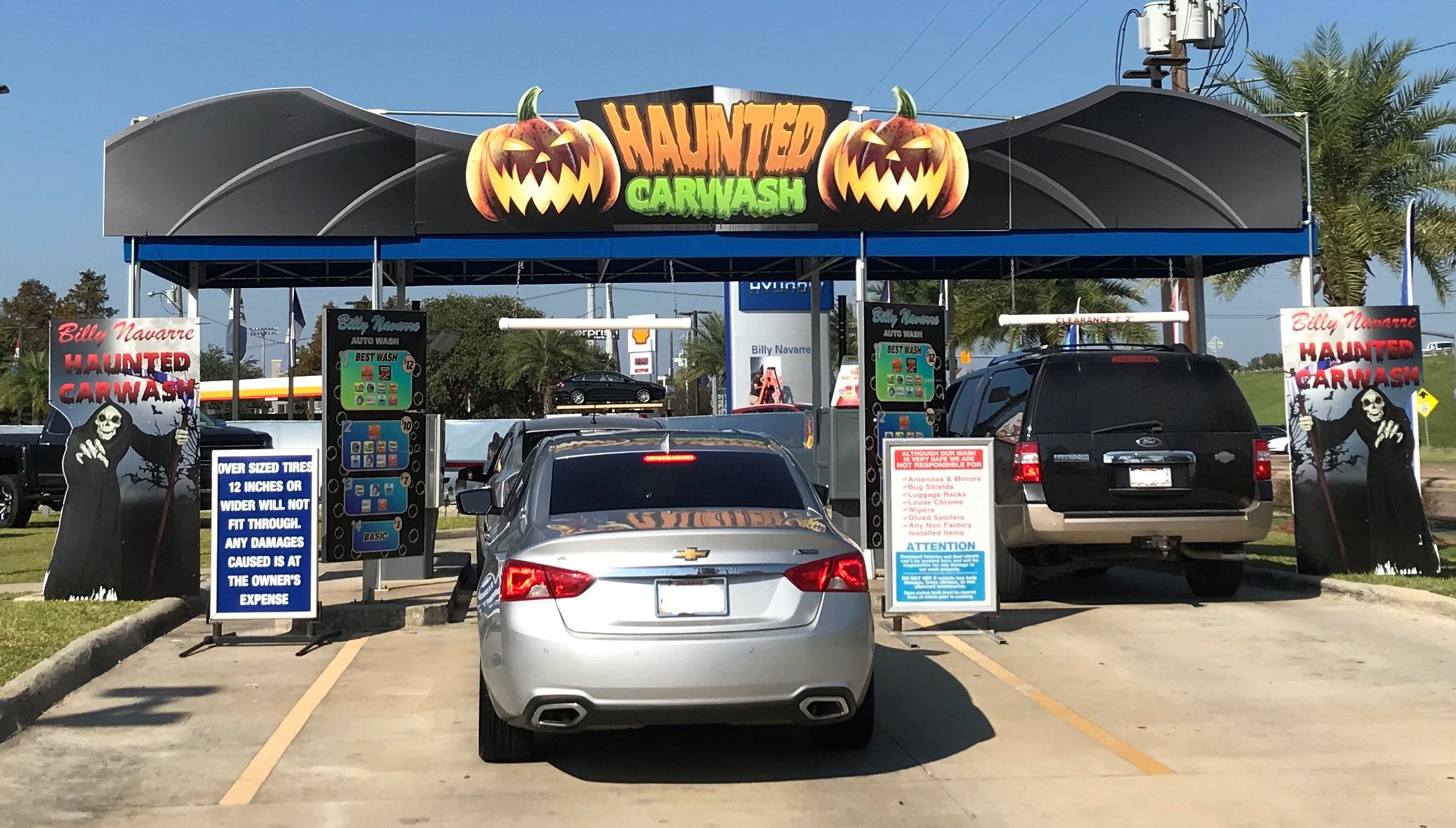Custom Graphics Transform a Car Wash into a Haunted House