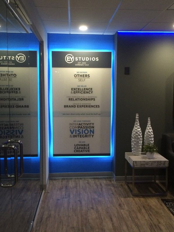 Floating Acrylic Backlit Sign for EYStudios In Kennesaw GA