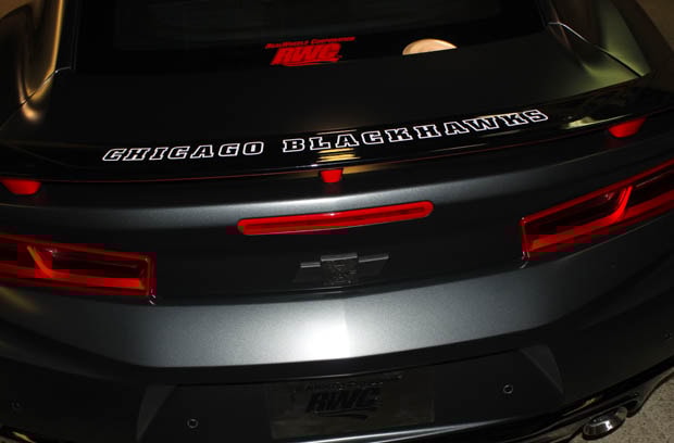 Rear spoiler of Blackhawks Camaro